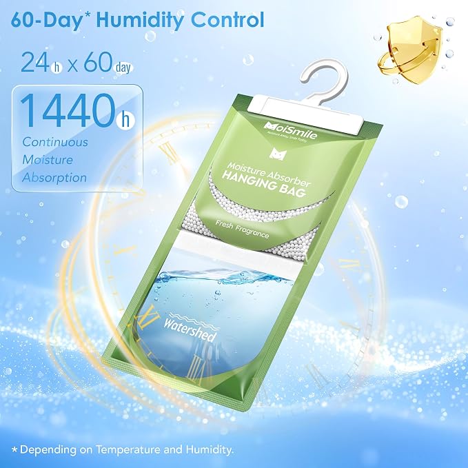 Moisture Absorbers 20 Pack Fresh Fragrance, Hanging Closet Dehumidifier Bags, Humidity Absorber, Compact, alternate view 5