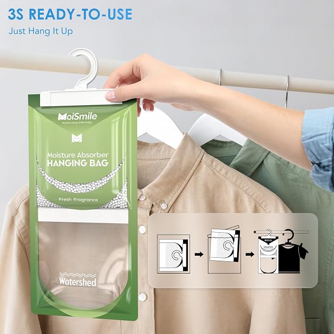 Moisture Absorbers 20 Pack Fresh Fragrance, Hanging Closet Dehumidifier Bags, Humidity Absorber, Compact, alternate view 7