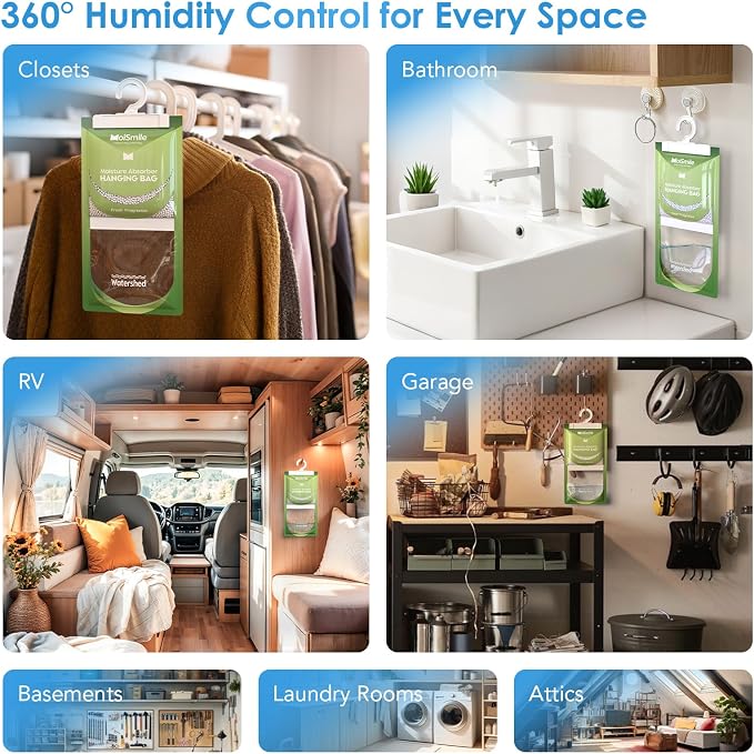 Moisture Absorbers 20 Pack Fresh Fragrance, Hanging Closet Dehumidifier Bags, Humidity Absorber, Compact, alternate view 8
