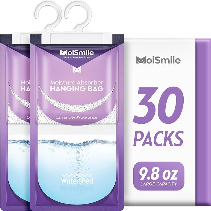 Moisture Absorbers 30 Pack Lavender Fragrance, Hanging Closet Dehumidifier Bags, Humidity Absorber, Compact