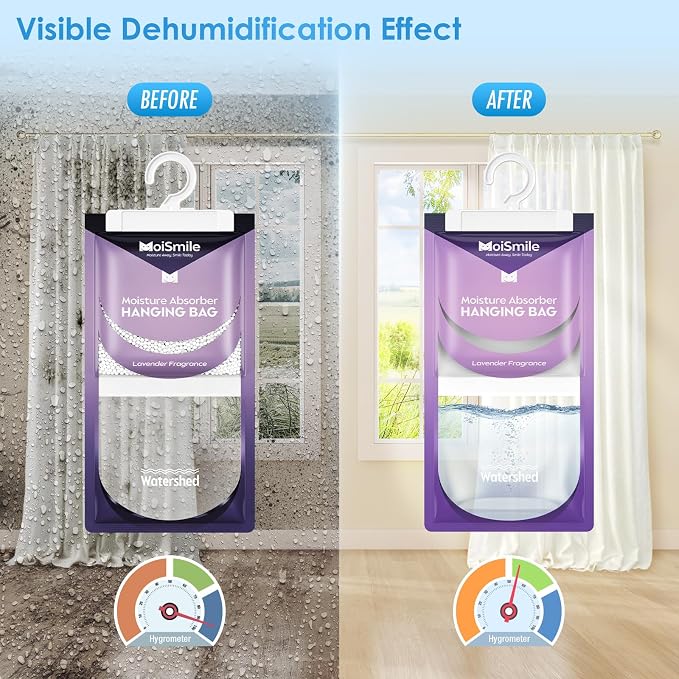 Moisture Absorbers 30 Pack Lavender Fragrance, Hanging Closet Dehumidifier Bags, Humidity Absorber, Compact, alternate view 2