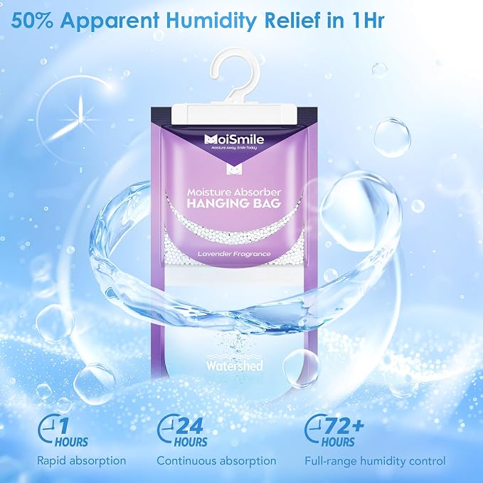 Moisture Absorbers 30 Pack Lavender Fragrance, Hanging Closet Dehumidifier Bags, Humidity Absorber, Compact, alternate view 3