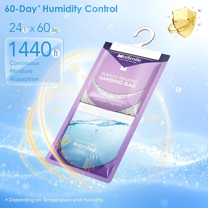 Moisture Absorbers 30 Pack Lavender Fragrance, Hanging Closet Dehumidifier Bags, Humidity Absorber, Compact, alternate view 5