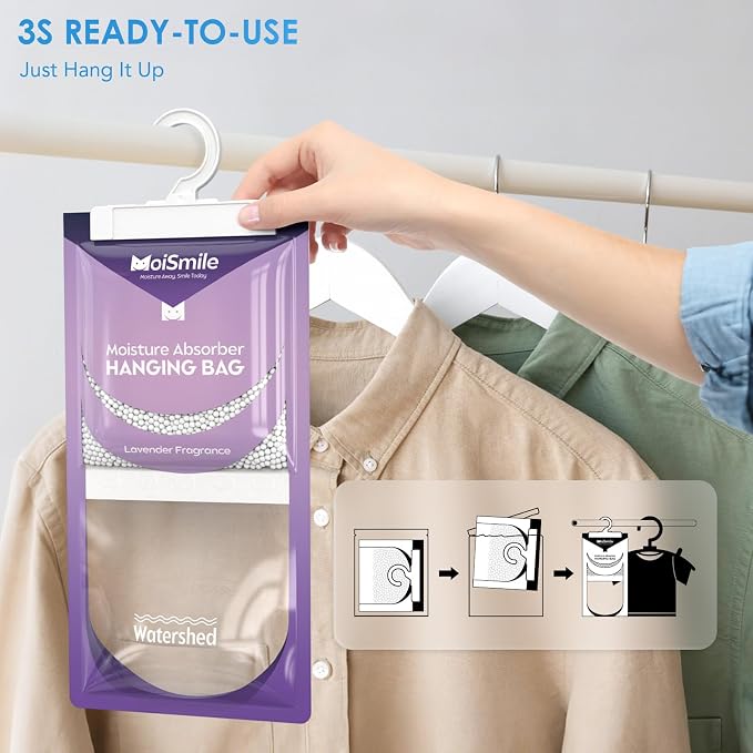 Moisture Absorbers 30 Pack Lavender Fragrance, Hanging Closet Dehumidifier Bags, Humidity Absorber, Compact, alternate view 7