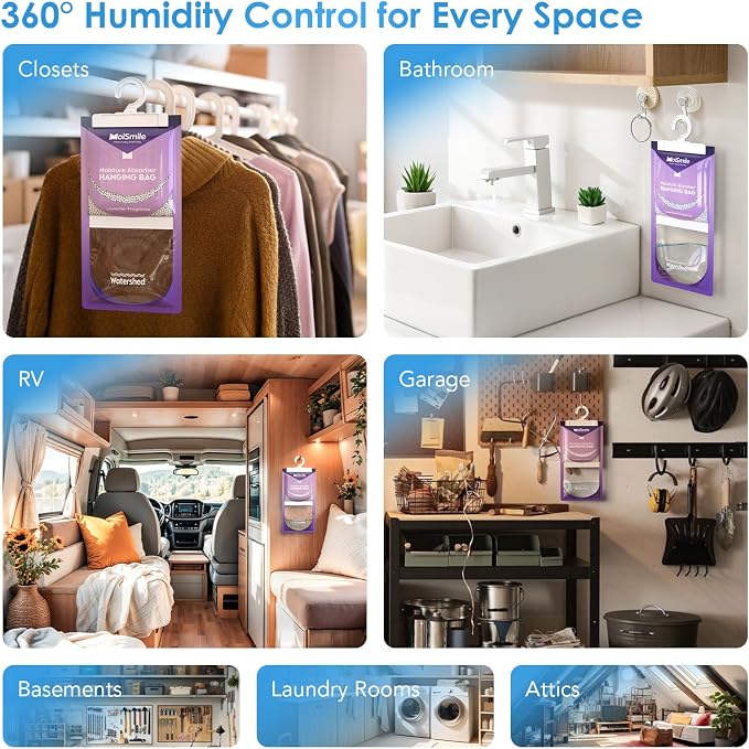 Moisture Absorbers 30 Pack Lavender Fragrance, Hanging Closet Dehumidifier Bags, Humidity Absorber, Compact, alternate view 8
