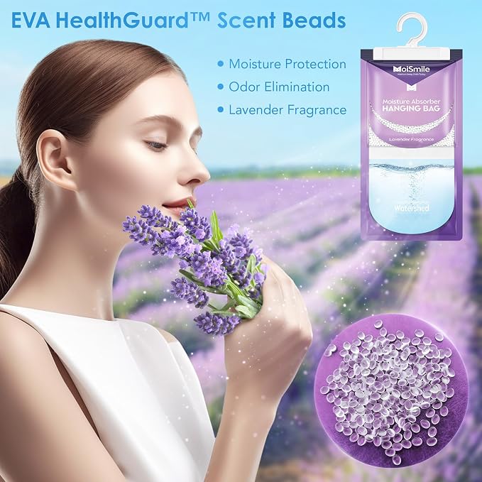 Moisture Absorbers 30 Pack Lavender Fragrance, Hanging Closet Dehumidifier Bags, Humidity Absorber, Compact, alternate view 9