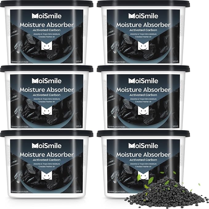 Moisture Absorbers 6 Packs, 10.8 Oz Activated Charcoal Efficient Humidity Absorber & Odor Absorber Boxes