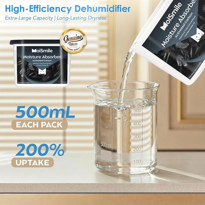 Moisture Absorbers 6 Packs, 10.8 Oz Activated Charcoal Efficient Humidity Absorber & Odor Absorber Boxes, alternate view 4
