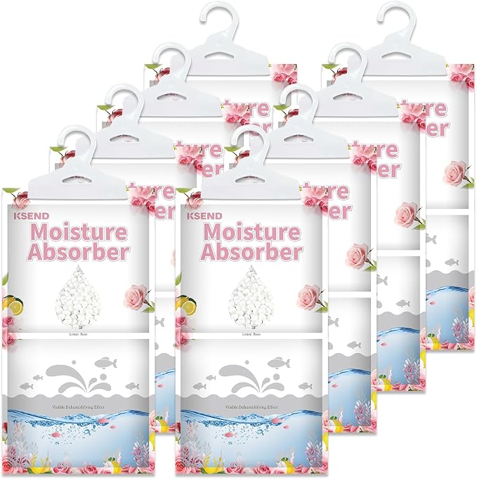 Moisture Absorbers 8 Packs - 9.8 oz Dehumidifier Bags, Portable Moisture Hanging Bags for Closet, Bathroom and Kitchen, Lemon