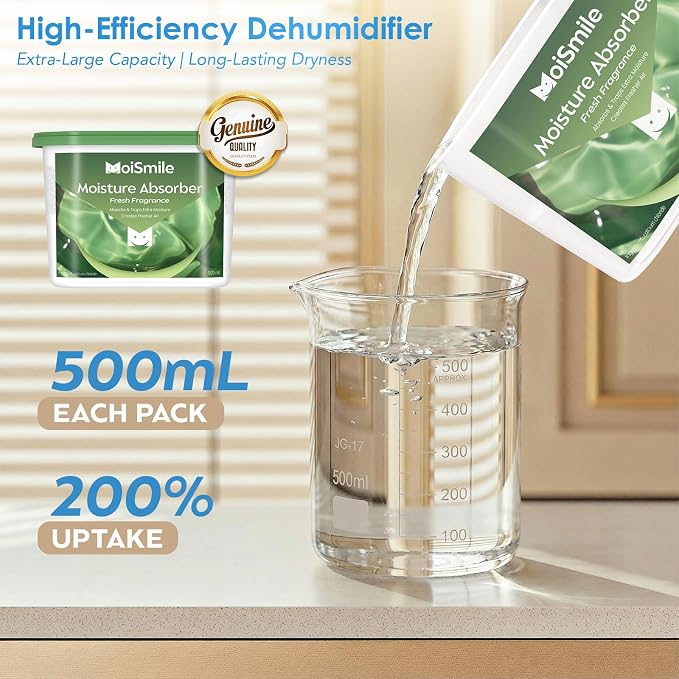Moisture Absorbers, Efficient Fresh Scent Humidity Absorber & Odor Eliminator Boxes, Refillable Car Dehumidifier for Closet