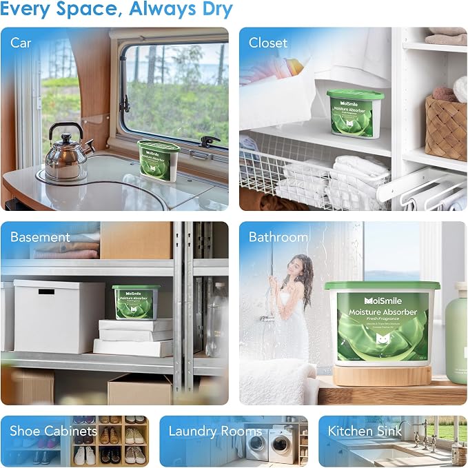 Moisture Absorbers, Efficient Fresh Scent Humidity Absorber & Odor Eliminator Boxes, Refillable Car Dehumidifier for Closet