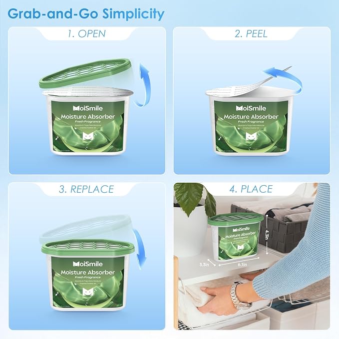 Moisture Absorbers, Efficient Fresh Scent Humidity Absorber & Odor Eliminator Boxes, Refillable Car Dehumidifier for Closet