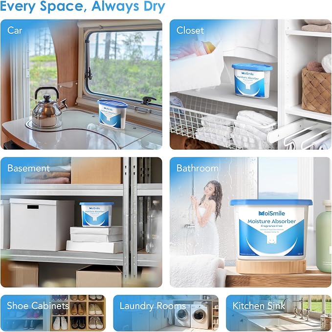 Moisture Absorbers, Efficient Humidity Absorber & Odor Eliminator Boxes, Refillable Car Dehumidifier for Closet, Bathroom