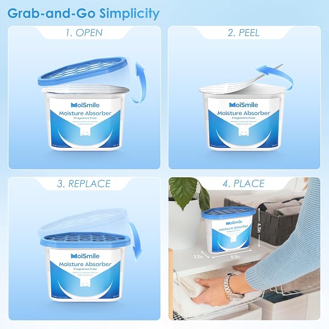 Moisture Absorbers, Efficient Humidity Absorber & Odor Eliminator Boxes, Refillable Car Dehumidifier for Closet, Bathroom