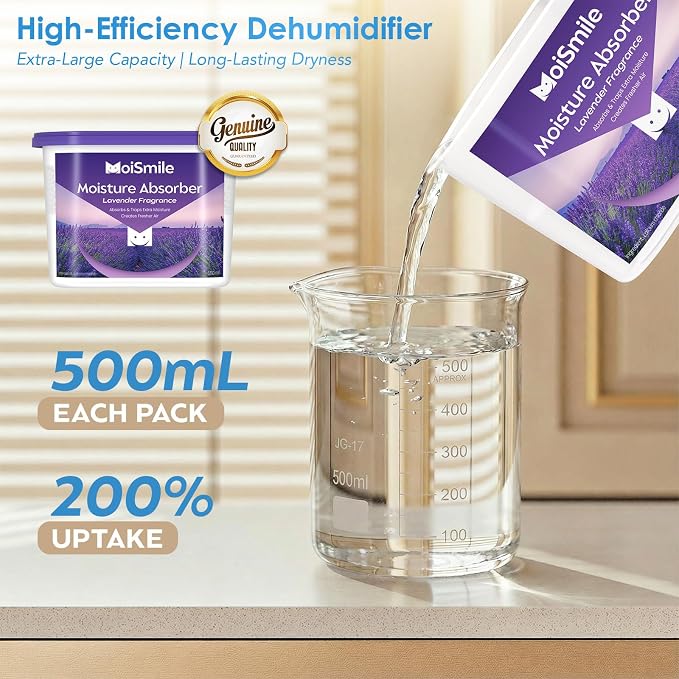 Moisture Absorbers, Efficient Lavender Vanilla Humidity Absorber & Odor Eliminator Boxes, Refillable Car, alternate view 5