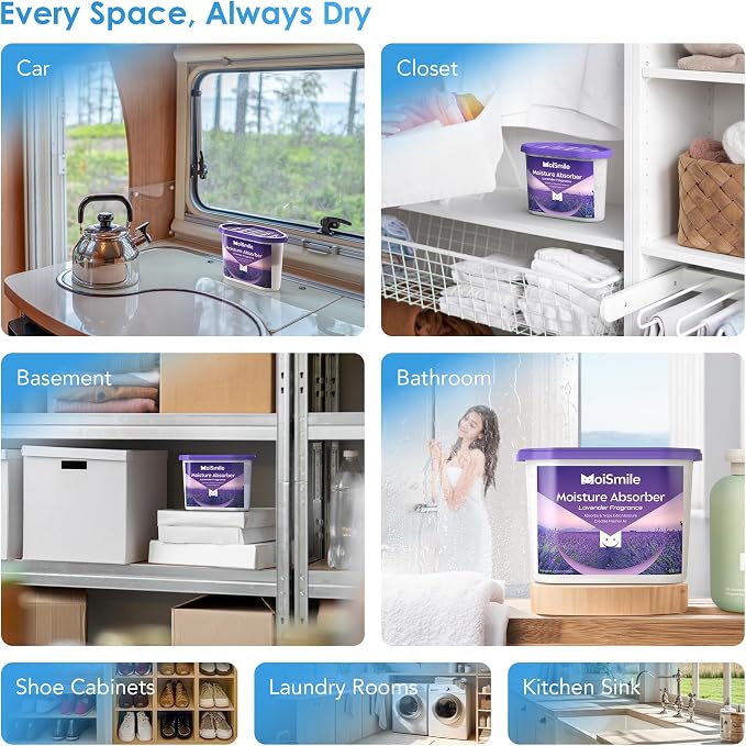 Moisture Absorbers, Efficient Lavender Vanilla Humidity Absorber & Odor Eliminator Boxes, Refillable Car, alternate view 7