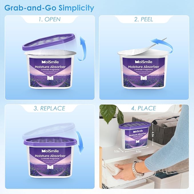 Moisture Absorbers, Efficient Lavender Vanilla Humidity Absorber & Odor Eliminator Boxes, Refillable Car, alternate view 9