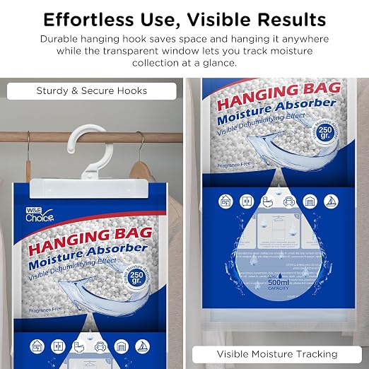 Moisture Absorbers Hanging Bag for Your Closet, Dehumidifier Bags for Bathroom, Fragrance Free Humidity Packs, alternate