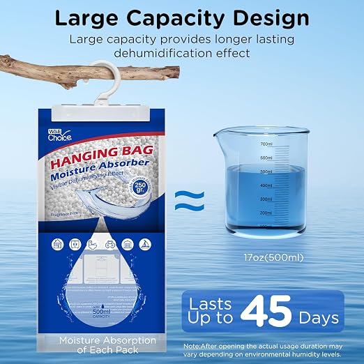 Moisture Absorbers Hanging Bag for Your Closet, Dehumidifier Bags for Bathroom, Fragrance Free Humidity Packs, alternate