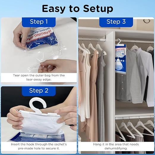 Moisture Absorbers Hanging Bag for Your Closet, Dehumidifier Bags for Bathroom, Fragrance Free Humidity Packs, alternate