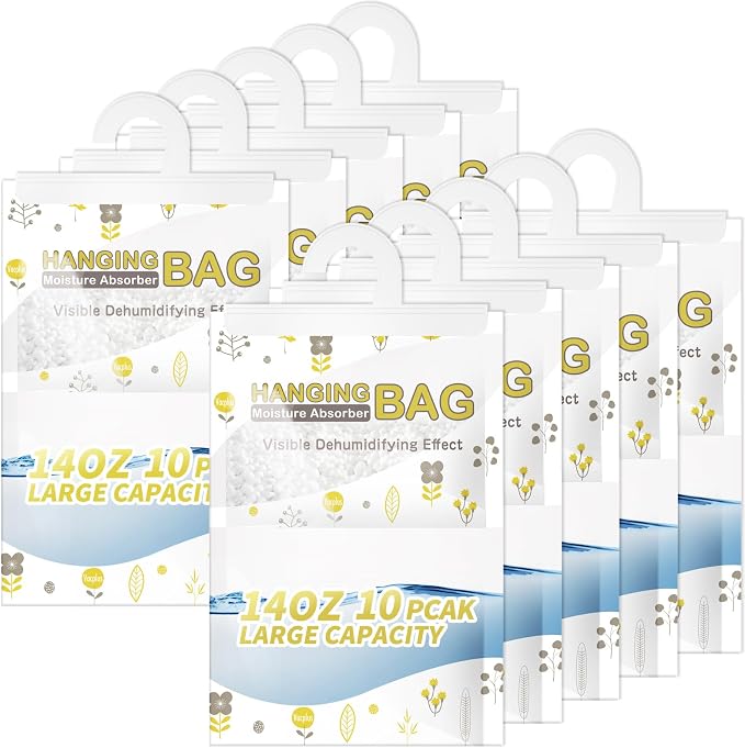 Moisture Absorbers, Hanging Closet Dehumidifier Bags, Humidity Packs, Desiccant, Closet Dehumidifiers with Fragrance Free, 10