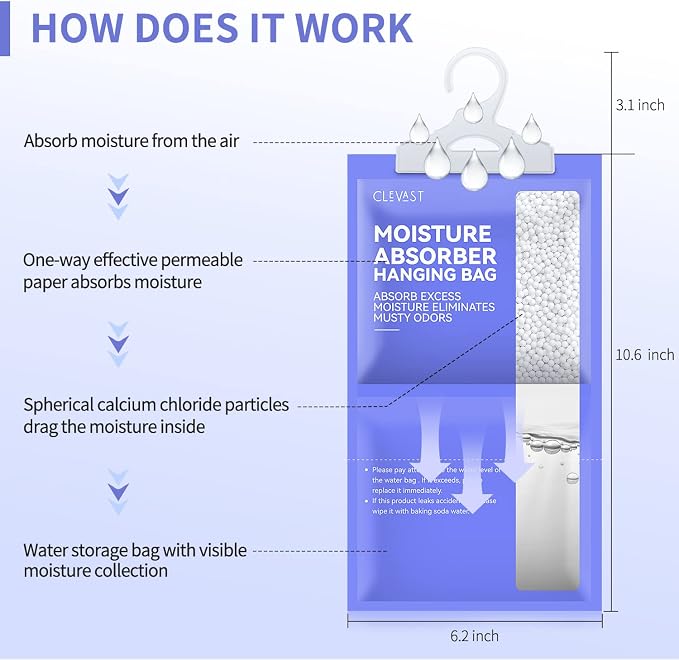 Moisture Absorbers Packets 10 Pack, Dehumidifier Bags for Closet, Unscented Hanging Humidity Absorber in Wardrobes, Bedrooms