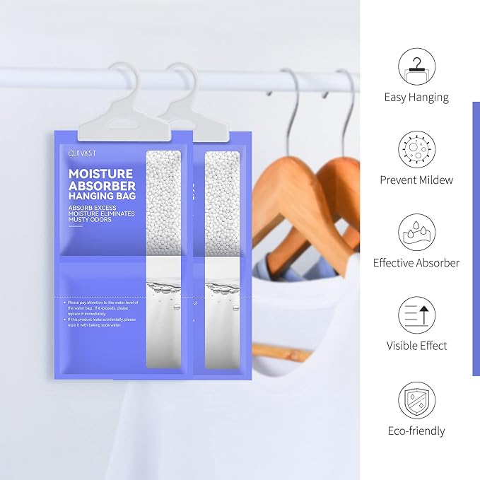Moisture Absorbers Packets 10 Pack, Dehumidifier Bags for Closet, Unscented Hanging Humidity Absorber in Wardrobes, Bedrooms
