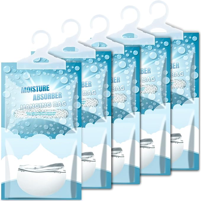 Moisture Absorbers Packets - 5 Pack Hanging Moisture Absorbers Dehumidifier Bags for Closet Bathroom Kitchen, Fragrance Free