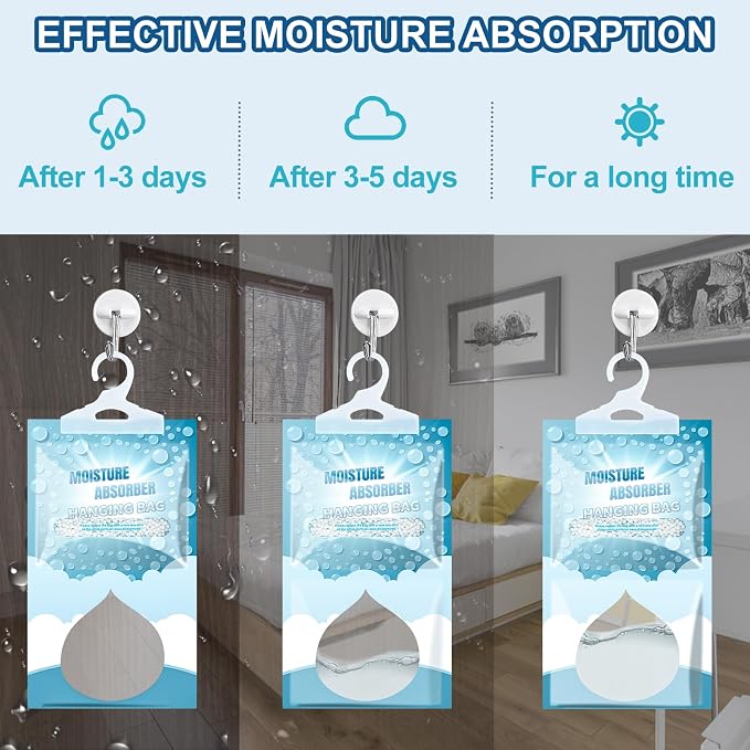 Moisture Absorbers Packets - 5 Pack Hanging Moisture Absorbers Dehumidifier Bags for Closet Bathroom Kitchen, Fragrance Free