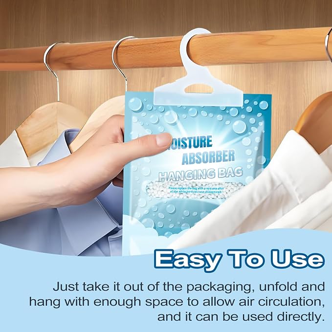 Moisture Absorbers Packets - 5 Pack Hanging Moisture Absorbers Dehumidifier Bags for Closet Bathroom Kitchen, Fragrance Free