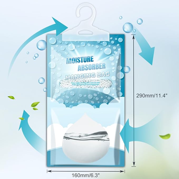 Moisture Absorbers Packets - 5 Pack Hanging Moisture Absorbers Dehumidifier Bags for Closet Bathroom Kitchen, Fragrance Free