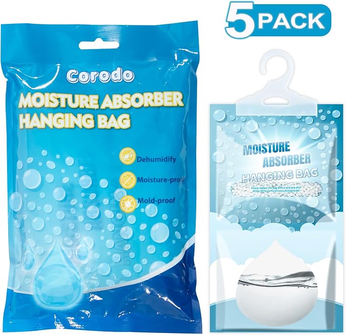 Moisture Absorbers Packets - 5 Pack Hanging Moisture Absorbers Dehumidifier Bags for Closet Bathroom Kitchen, Fragrance Free