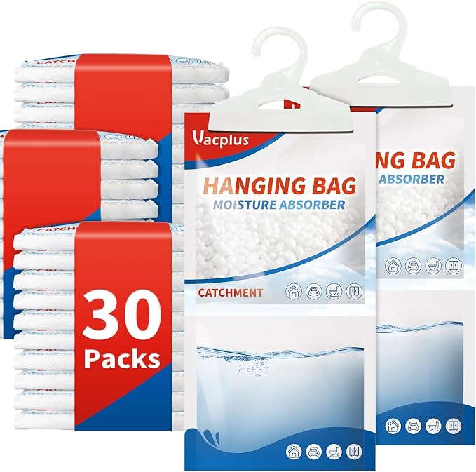 Moisture Absorbers Packets, Fragrance Free 30 Pack, Humidity Packs, Dessicant Packets, Hanging Closet Dehumidifier Bags, Odor