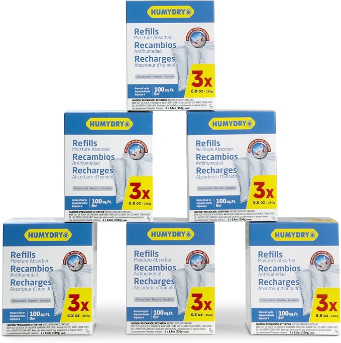 Moisture Absorbers Refills for 8.8 Oz Dehumidifier, 18 Count, 6 Packs of 3 Humidity Absorber Bags, Pre Measured Non Electric