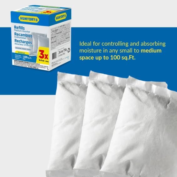 Moisture Absorbers Refills for 8.8 Oz Dehumidifier, 18 Count, 6 Packs of 3 Humidity Absorber Bags, Pre Measured Non Electric