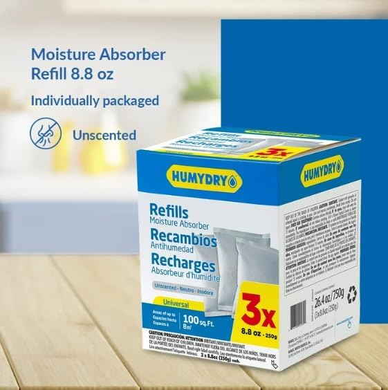 Moisture Absorbers Refills for 8.8 Oz Dehumidifier, 18 Count, 6 Packs of 3 Humidity Absorber Bags, Pre Measured Non Electric