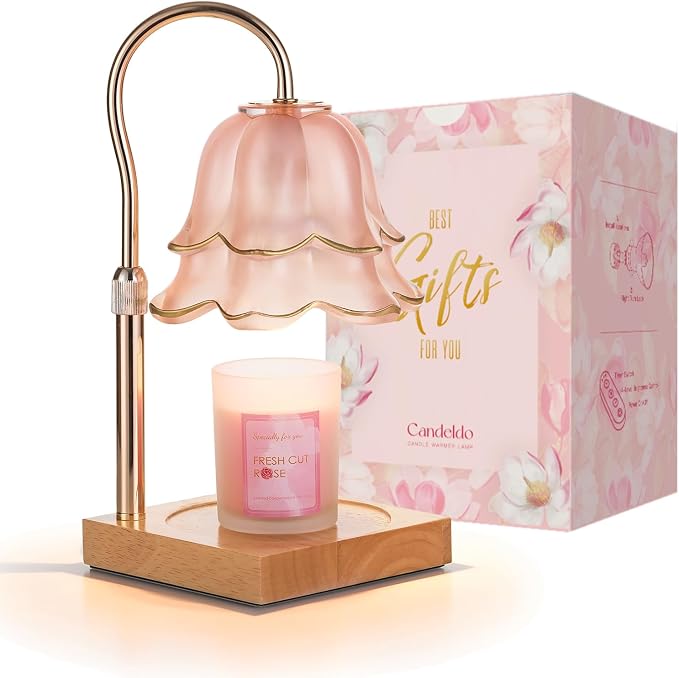 Mom Birthday Gifts for Women: Candle Warmer Lamp with Scented Candles Dimmable Pink Flower Wax Warmer with Timer Mothers Day