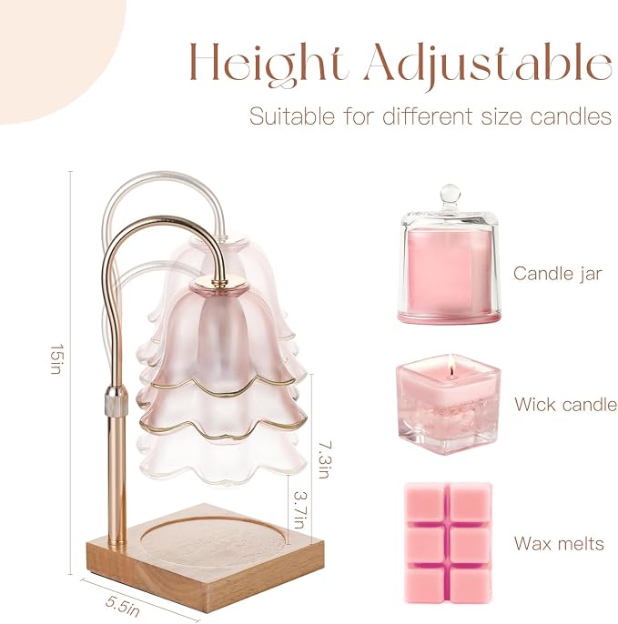 Mom Birthday Gifts for Women: Candle Warmer Lamp with Scented Candles Dimmable Pink Flower Wax Warmer with Timer Mothers Day