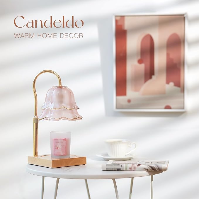 Mom Birthday Gifts for Women: Candle Warmer Lamp with Scented Candles Dimmable Pink Flower Wax Warmer with Timer Mothers Day