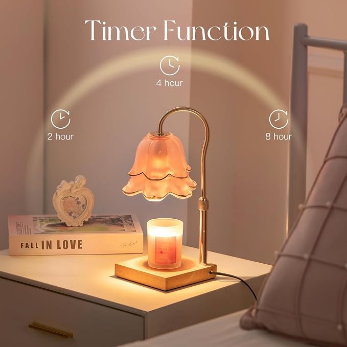 Mom Birthday Gifts for Women: Candle Warmer Lamp with Scented Candles Dimmable Pink Flower Wax Warmer with Timer Mothers Day