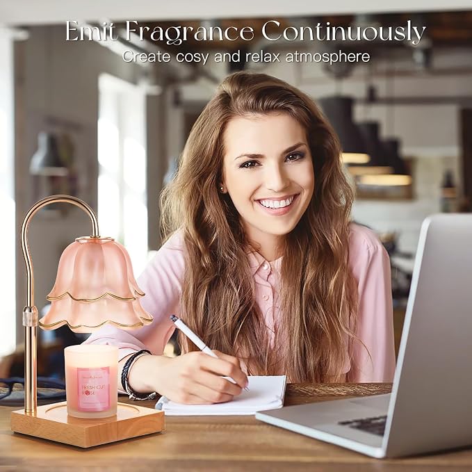 Mom Birthday Gifts for Women: Candle Warmer Lamp with Scented Candles Dimmable Pink Flower Wax Warmer with Timer Mothers Day