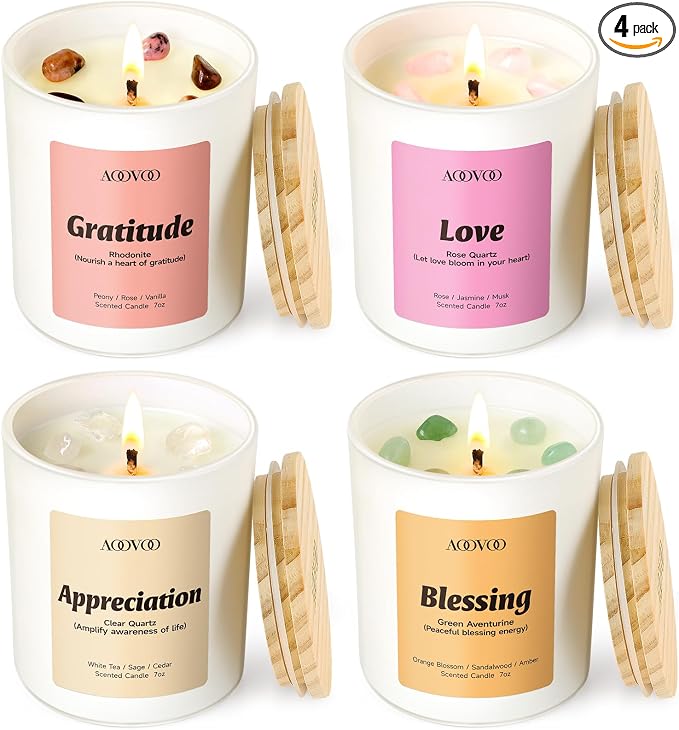 Mom Candles Set for Women - 4 Pack Candles for Home Scented, 28 oz 200h, Aromatherapy Candle with Crystals, product image