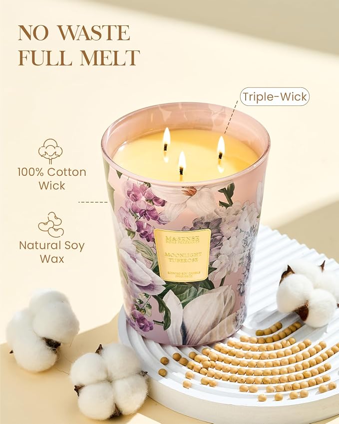 Moonlight Tuberose Large Candles for Home Scented, Natural Soy Long Lasting Slow Burning Candle 35oz 150 Hours Burn, Organic