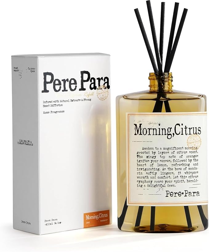 Morning Citrus Scent Reed Diffuser Refill Set 13.53 fl oz with 6 Sticks,【Wake Up Your Space】 Luxury Natural Long Lasting Home