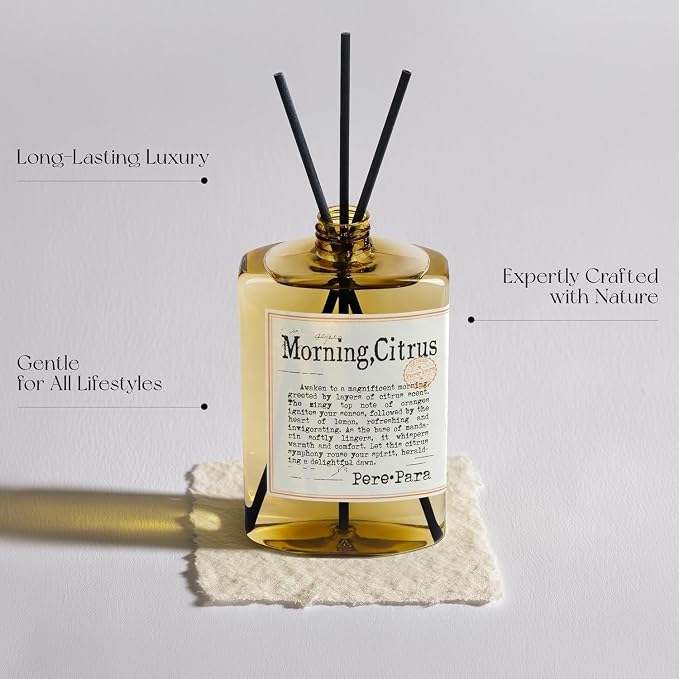 Morning Citrus Scent Reed Diffuser Refill Set 13.53 fl oz with 6 Sticks,【Wake Up Your Space】 Luxury Natural Long Lasting Home