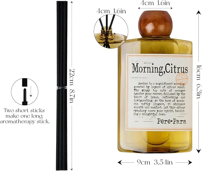 Morning Citrus Scent Reed Diffuser Refill Set 13.53 fl oz with 6 Sticks,【Wake Up Your Space】 Luxury Natural Long Lasting Home