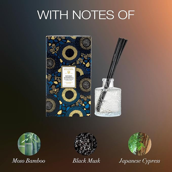 Moso Bamboo Scented Reed Diffuser, 3.4 oz, Luxury Bamboo Diffuser, Oil Reed Diffusers for Home, Handcrafted in The USA