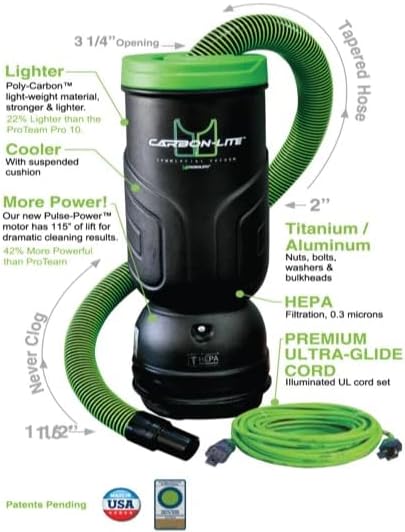 Mosquito-America Carbon-Lite Backpack Vacuum with HEPA Filtration (Model 10-1018-BK) - 10-Quart Capacity with Standard Glide