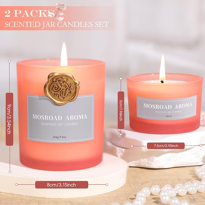 MOSROD Luxury Rose & Agarwood Scented Candles Gift Set, 2 Packs, Natural Soy Romantic Aromatherapy Jar Candle Gift for Her