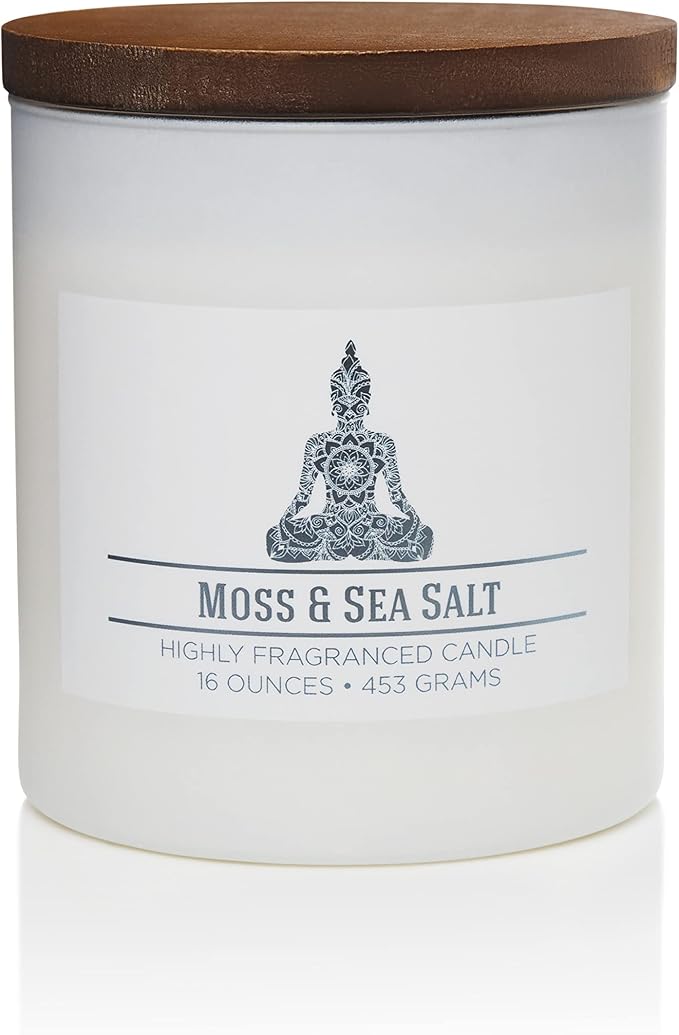 Moss & Sea Salt Scented Candle, 16 oz comfort Relaxing Aromatherapy Candle, 2 Wick White Jar Soy Blend Wax, Candles for Home